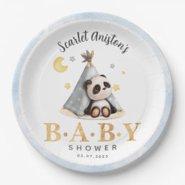 Baby shower Schattige Boho Panda in Tent Papieren Bordje