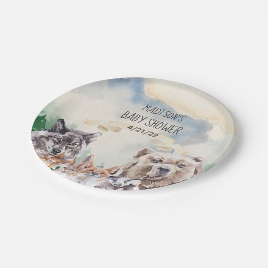 Baby shower Schattige bosdieren Waterverf Papieren Bordje (Gekanteld)