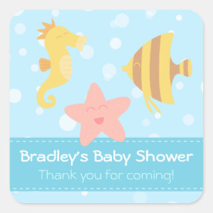 Baby Shower: Schattige cartoon onderwaterwezens Vierkante Sticker