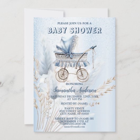 Baby shower Schattige Classic Wandelwagen Blauw Bl Kaart (Voorkant)