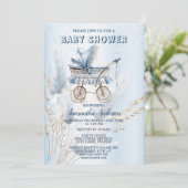 Baby shower Schattige Classic Wandelwagen Blauw Bl Kaart (Staand voorkant)