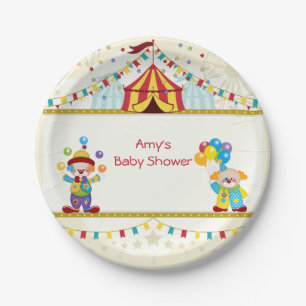 Baby Shower, Schattige Clowns, Circus, Op Maat Papieren Bordje