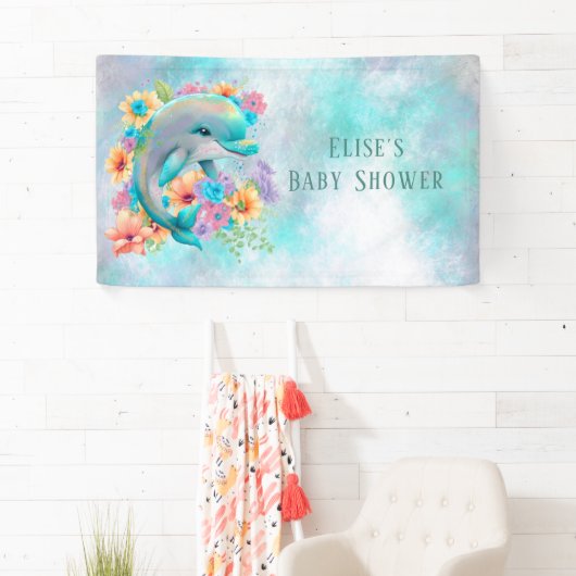 Baby shower schattige dolfijnen en Florals Spandoek (Insitu)