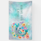 Baby shower schattige dolfijnen en Florals Spandoek (Verticaal)