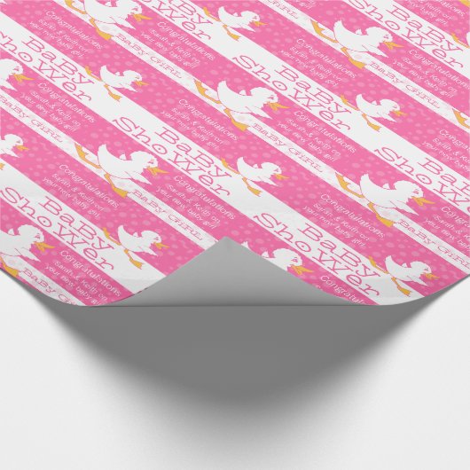 Baby shower schattige eend roze aangepaste verpakk cadeaupapier (Hoek)