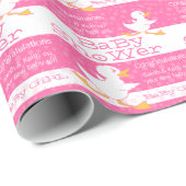 Baby shower schattige eend roze aangepaste verpakk cadeaupapier (Rol Hoek)