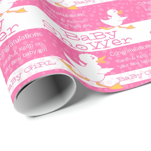 Baby shower schattige eend roze aangepaste verpakk cadeaupapier (Rol Hoek)