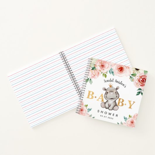 Baby shower Schattige Hippo Floral Gastenboek Notitieboek (Binnen)
