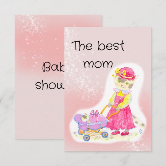 Baby shower, schattige kat en baby bedankkaart (Voorkant / Achterkant)