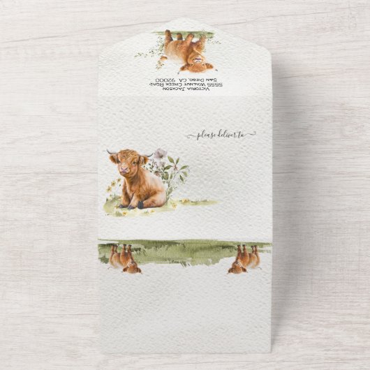 Baby shower schattige Koe All In One Uitnodiging (Buitenkant)