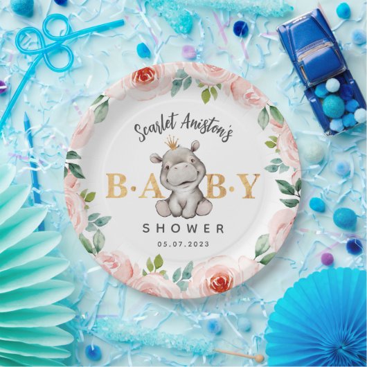 Baby shower Schattige nijlpaard Papieren Bordje (Feest)