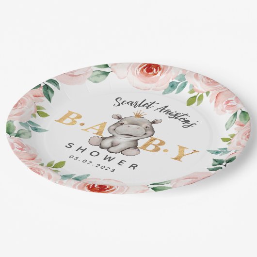 Baby shower Schattige nijlpaard Papieren Bordje (Gekanteld)