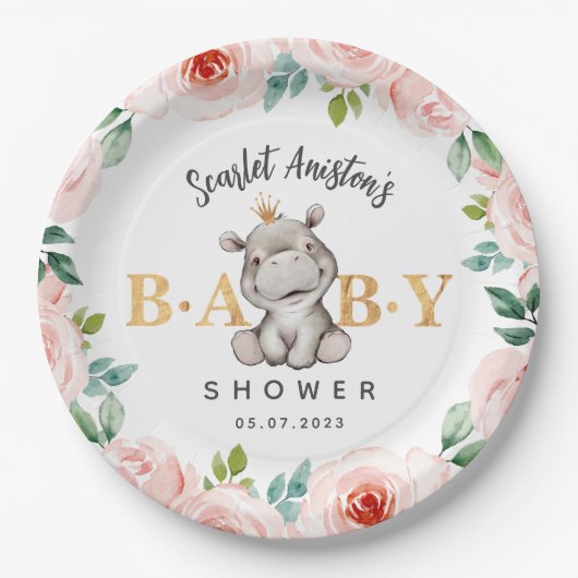Baby shower Schattige nijlpaard Papieren Bordje (Voorkant)