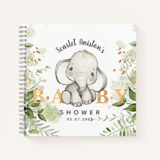 Baby shower Schattige Olifant Greenery Gastenboek Notitieboek (Voorkant)