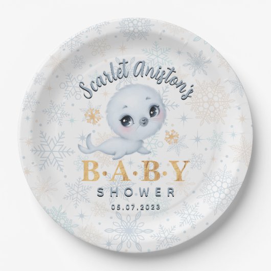 Baby shower Schattige poolzegel Papieren Bordje (Voorkant)