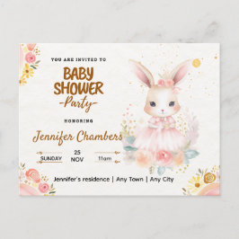 Baby shower - Schattige roze konijn. bewerkbaar Briefkaart