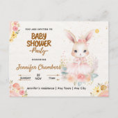 Baby shower - Schattige roze konijn. bewerkbaar Briefkaart (Voorkant)