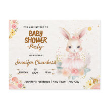 Baby shower - Schattige roze konijn. bewerkbaar