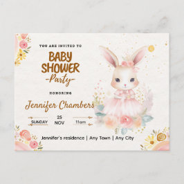 Baby shower - Schattige roze konijn. bewerkbaar Briefkaart