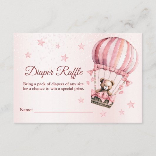Baby shower Schattige Roze Teddybeer Hete Luchtbal Informatiekaartje (Voorkant)