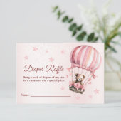 Baby shower Schattige Roze Teddybeer Hete Luchtbal Informatiekaartje (Staand voorkant)