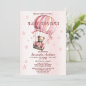 Baby shower Schattige Roze Teddybeer Hete Luchtbal Kaart (Staand voorkant)