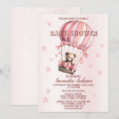 Baby shower Schattige Roze Teddybeer Hete Luchtbal Kaart (Voorkant / Achterkant)