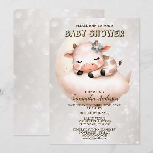 Baby shower Schattige Slapen Baby Kalf Dier Kaart (Voorkant / Achterkant)