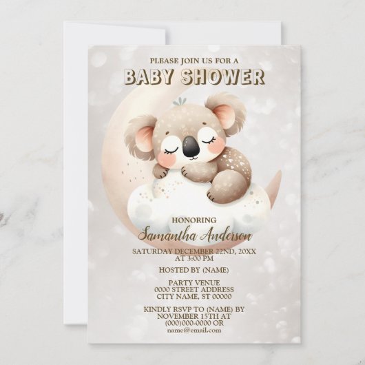 Baby shower Schattige Slapen Baby Koala Dier Kaart (Voorkant)