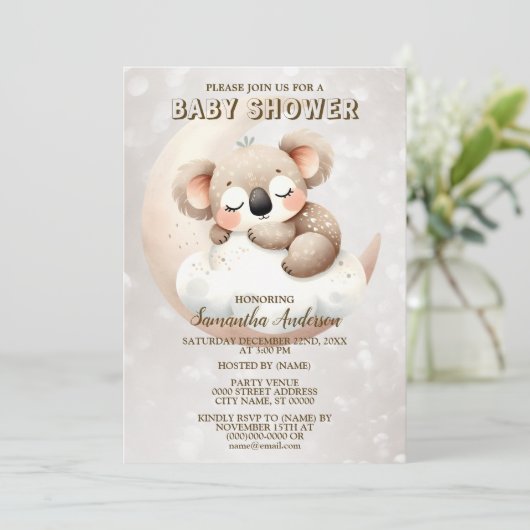 Baby shower Schattige Slapen Baby Koala Dier Kaart (Staand voorkant)