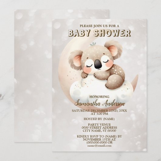 Baby shower Schattige Slapen Baby Koala Dier Kaart (Voorkant / Achterkant)
