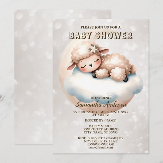 Baby shower Schattige Slapen Baby Lamsdier Kaart (Voorkant / Achterkant)