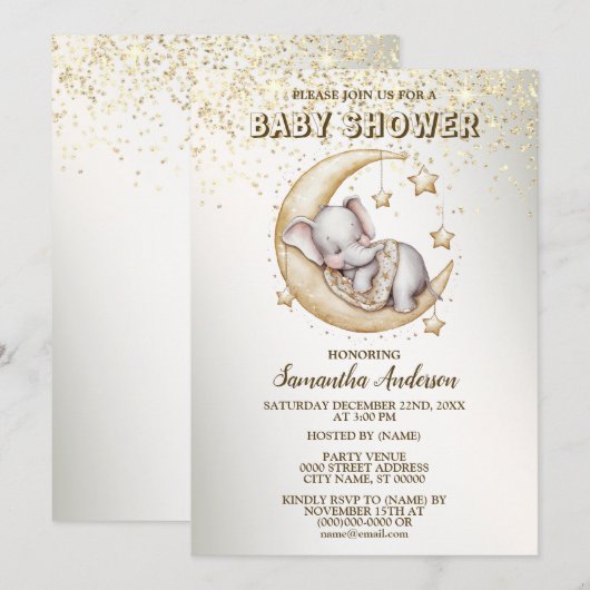 Baby shower Schattige Slapen Mooie Olifant Kaart (Voorkant / Achterkant)