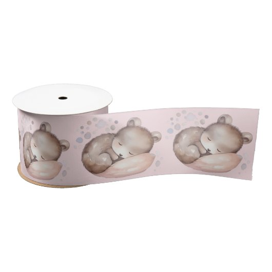 Baby shower, schattige slapende teddybeer satijnen lint (Spoel)