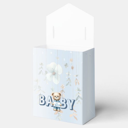 Baby shower Schattige Teddybeer Blauw Bloemen Mooi Bedankdoosjes (Geopend)