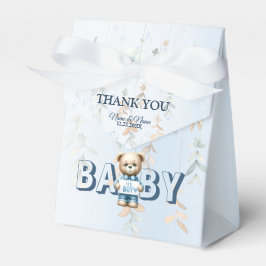 Baby shower Schattige Teddybeer Blauw Bloemen Mooi Bedankdoosjes