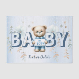 Baby shower Schattige Teddybeer Blauw Bloemen Mooi Tissuepapier