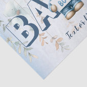 Baby shower Schattige Teddybeer Blauw Bloemen Mooi Tissuepapier (Detail)