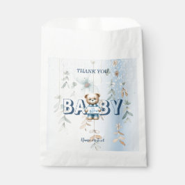 Baby Shower Schattige Teddybeer Blauwe Bloemen Moo Bedankzakje