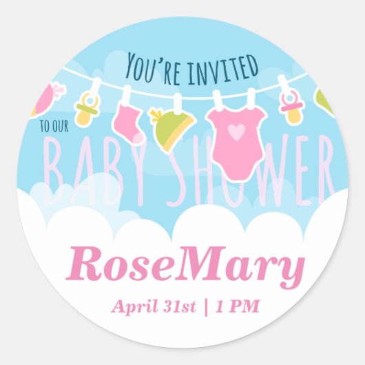Baby shower schattige was ronde sticker (Voorkant)