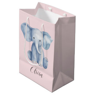Baby shower schattige waterverf blauwe olifant medium cadeauzakje