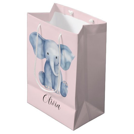 Baby shower schattige waterverf blauwe olifant medium cadeauzakje (Voorkant Gekanteld)