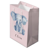 Baby shower schattige waterverf blauwe olifant medium cadeauzakje (Achterkant Gekanteld)