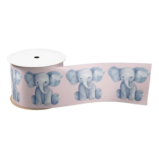 Baby shower schattige waterverf blauwe olifant satijnen lint (Spoel)