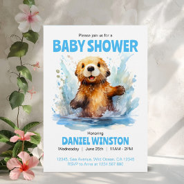 Baby shower Schattige Zee Otter in Water Gepersona Kaart