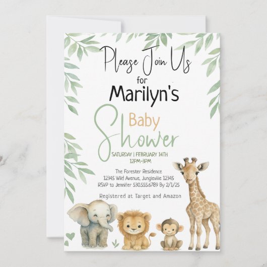 Baby shower Schattigee Baby wilde dieren Kaart (Voorkant)