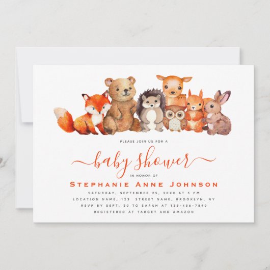 Baby shower Schattigee bosdieren Waterverf rood Kaart (Voorkant)