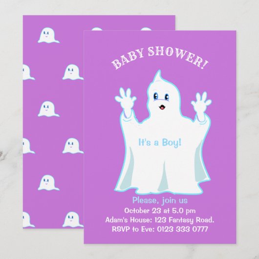 Baby shower Schattigee Ghost Invitation Kaart (Voorkant / Achterkant)