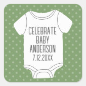Baby shower - Schattigee groene stippen Vierkante Sticker (Voorkant)