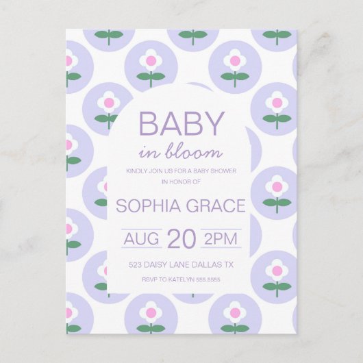 Baby shower Schattigee Paarse Roze Daisy Flower Briefkaart (Voorkant)